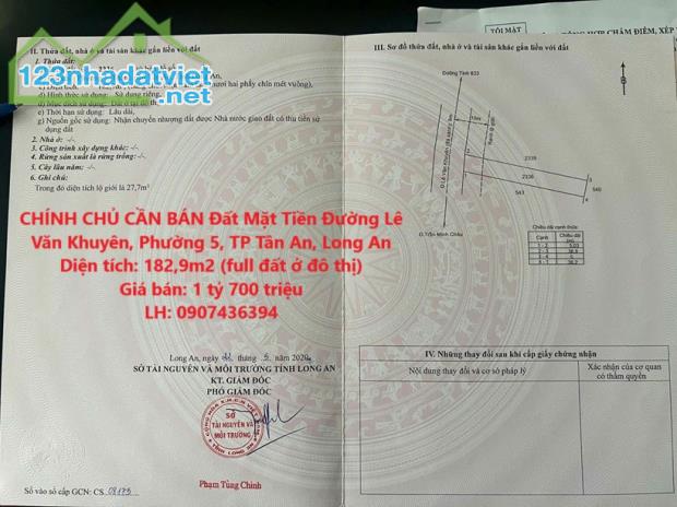 CHÍNH CHỦ CẦN BÁN Đất Mặt Tiền Đường Lê Văn Khuyên, Phường 5, TP Tân An, Long An - 3