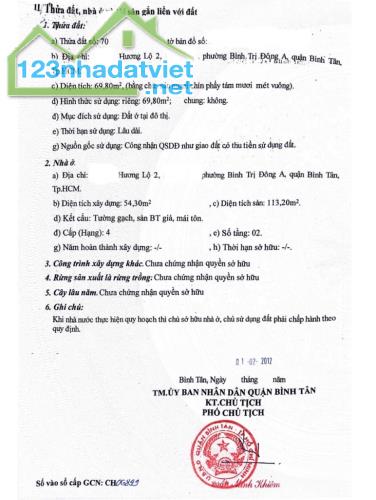 Bán gấp dãy trọ 2 tầng, 4x18, đường Hương Lộ 2, Sẵn dòng tiền 12tr/thang.