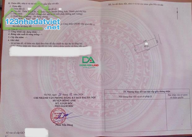 Bán 61m đất giá rẻ tại Vạn Lộc Xuân Canh Đông Anh