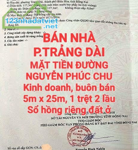 BÁN RẺ NHÀ TRẢNG DÀI 1TRỆT 2TẤM MẶT TIỀN ĐƯỜNG NGUYỄN PHÚC CHU BUÔN BÁN