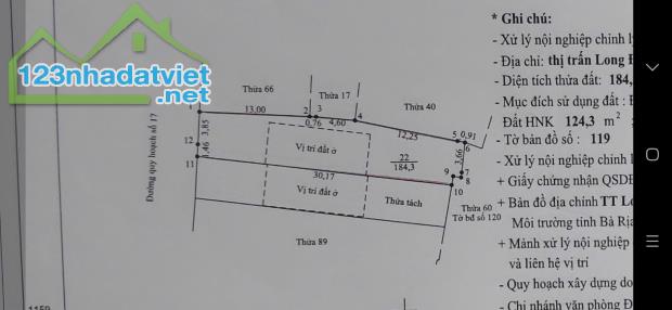 CẦN BÁN LÔ ĐẤT 184M² MẶT TIỀN ĐƯỜNG NHỰA TRUNG TÂM THỊ TRẤN LONG ĐIỀN - 1