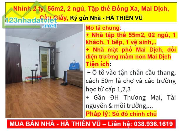 Nhỉnh 2 tỷ, 55m2, 2 ngủ, Tập thể Đồng Xa, Mai Dịch, Cầu Giấy, Ký gửi Nhà - HÀ THIÊN VŨ - 5