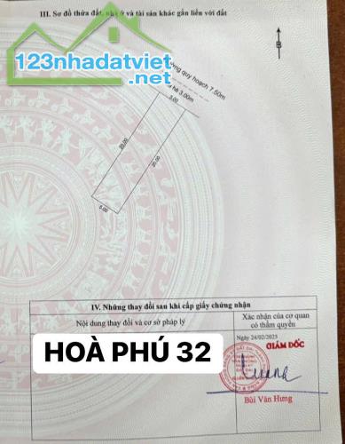 BÁN ĐẤT MT ĐƯỜNG HOÀ PHÚ 32 KHU E KIM LONG-HOÀ MINH-LIÊN CHIỂU