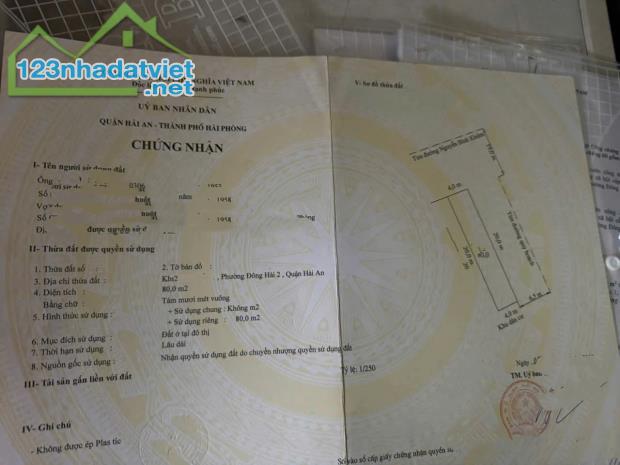 Chuyển nhượng lô đất mặt đường Nguyễn Bỉnh Khiêm, Hải An, Hải Phòng.