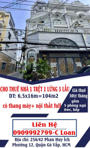 CHO THUÊ NHÀ 1 TRỆT 1 LỬNG 3 LẦU 104M2, 5PN, CÓ THANG MÁY+NỘI THẤT LÔ GÓC PHAN HUY ÍCH - 5