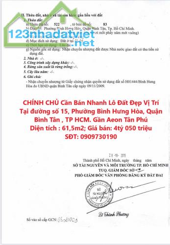 CHÍNH CHỦ Cần Bán Nhanh Lô Đất Đẹp Vị Trí Tại Quận Bình Tân, TP HCM