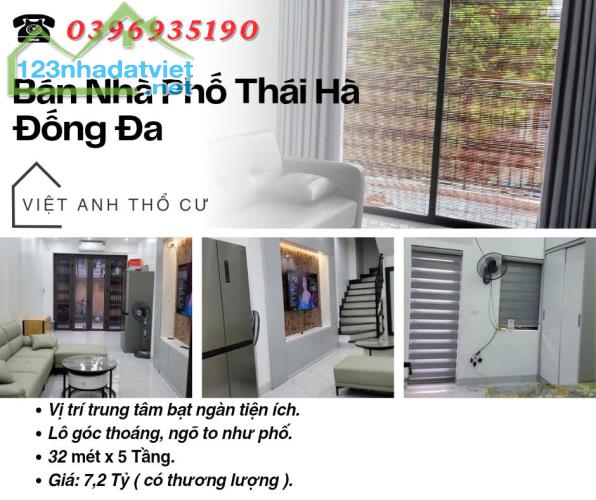 Bán nhà Thái Hà Đống Đa_Trung Tâm Đống Đa_Ngõ To Như Phố_32mx5T_Giá: 7.2 Tỷ_Lh: 0396935190