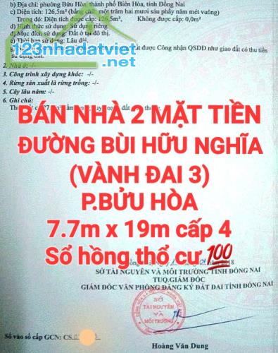 BÁN RẺ NHÀ BỬU HÒA, 2 MẶT TIỀN ĐƯỜNG BÙI HỮU NGHĨA BUÔN BÁN, SỔ THỔ CƯ