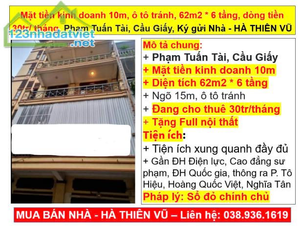 Mặt tiền kinh doanh 10m, ô tô tránh, 62m2 * 6 tầng, dòng tiền 30tr/ tháng, Phạm Tuấn Tài - 5