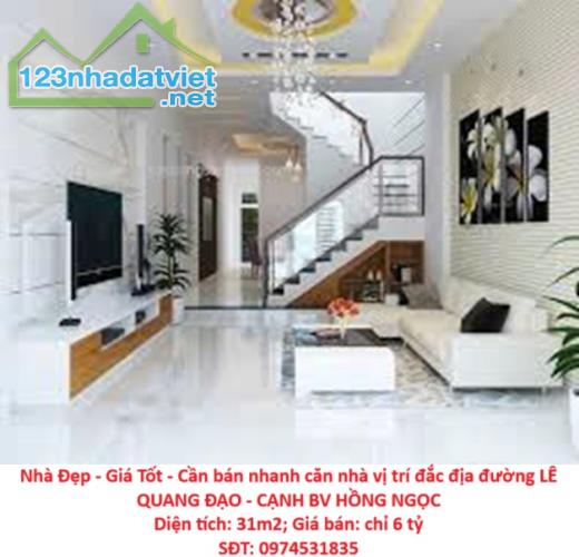 Nhà Đẹp - Giá Tốt - Cần bán nhanh căn nhà vị trí đắc địa đường LÊ QUANG ĐẠO - CẠNH BV