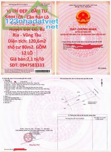 VỊ TRÍ ĐẸP - ĐẦU TƯ SINH LỜI - Cần Bán Lô Đất Xã Long Tân Huyện Đất Đỏ, Bà Rịa - Vũng Tàu