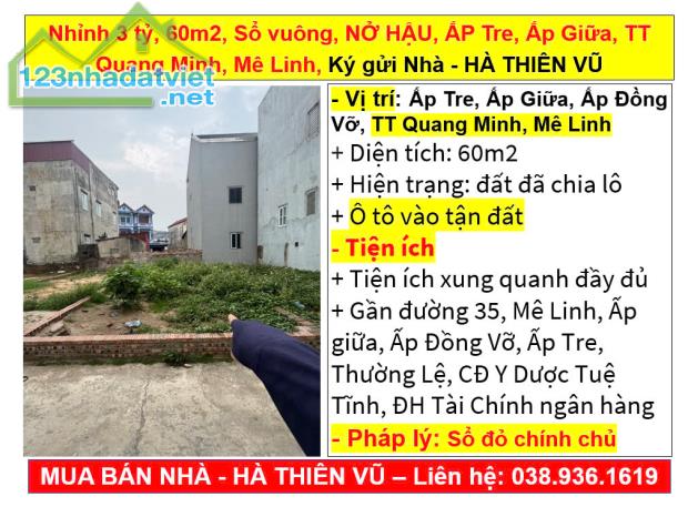 Nhỉnh 3 tỷ, 60m2, Sổ vuông, NỞ HẬU, ẤP Tre, Ấp Giữa, TT Quang Minh, Mê Linh, Ký gửi Nhà - - 5