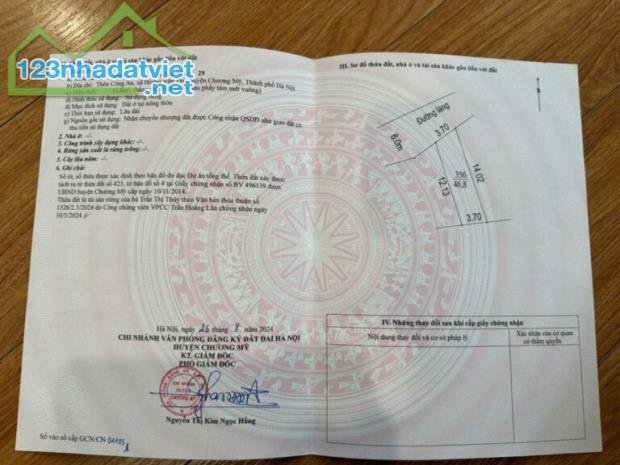CHÍNH CHỦ BÁN LÔ ĐẤT 46.8M TẠI HOÀNG VĂN THỤ-CHƯƠNG MỸ-HÀ NỘI