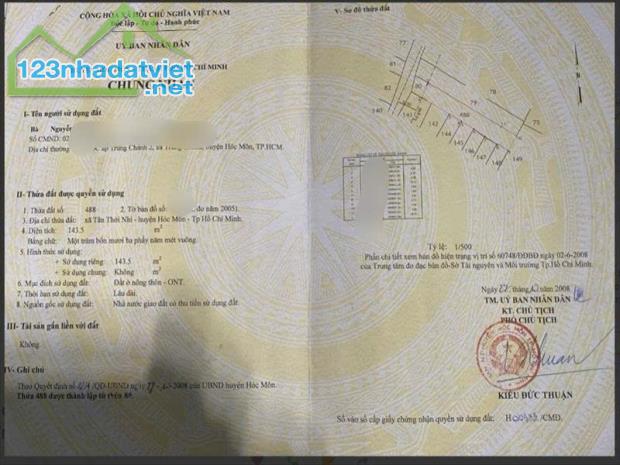 Cần tiền làm ăn bán lại căn nhà 143m2 ở Hóc môn giá 1 tỷ 050 triệu.