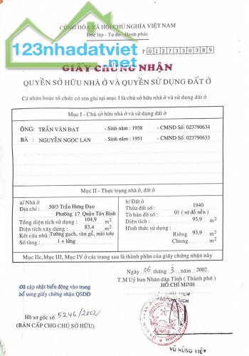 Nhà mặt tiền đường Trần Hưng Đạo Quận.Tân Phu 4.5 x21 4 tầng giá 14.9 tỷ - 1