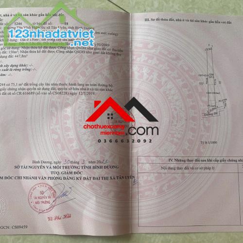 Bán đất Tân Vĩnh Hiệp Tân Uyên Bình Dương. Giá 3,4 tỷ/600m2 TL.Liên hệ: - 4