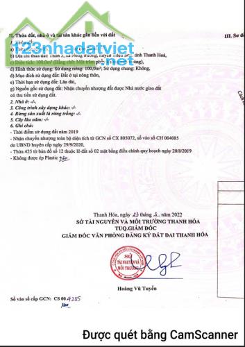 CẦN BÁN 2 LÔ ĐẤT ĐẸP GIÁ TỐT TẠI THANH HOÁ – SỔ SÁCH ĐẦY ĐỦ – PHÁP LÝ RÕ RÀNG