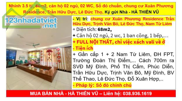 Nhỉnh 3.5 tỷ, 68m2, căn hộ 02 ngủ, 02 WC, Xuân Phương Residence, Trần Hữu Dực, Lê Đức Thọ, - 5