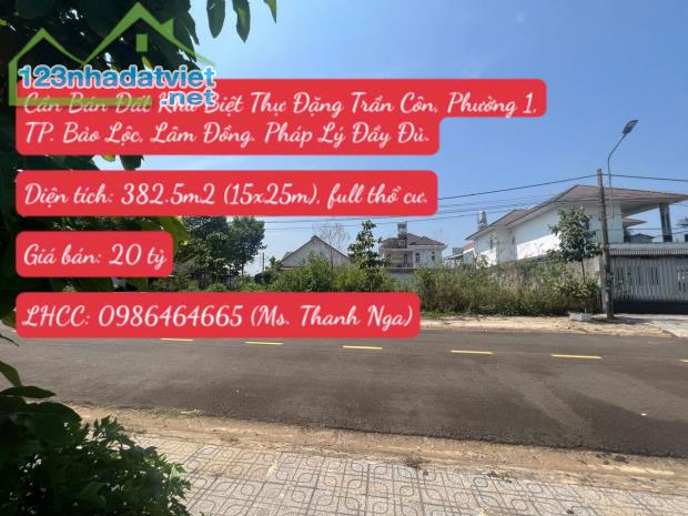 Bán Đất Khu Biệt Thự Đặng Trần Côn, Phường 1, TP. Bảo Lộc, Lâm Đồng. Pháp Lý Đầy Đủ.