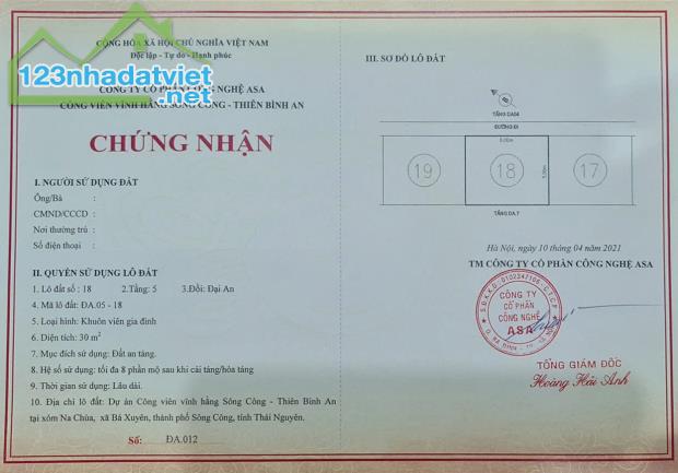Đất nghĩa trang, đất công viên vĩnh hằng công viên nghĩa trang Thiên Bình An, Sông Công,