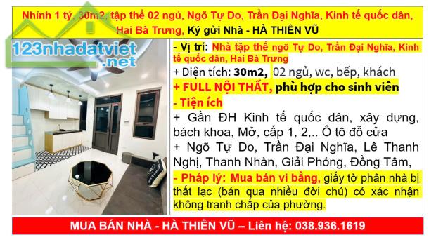 Nhỉnh 1 tỷ, 30m2, tập thể 02 ngủ, Ngõ Tự Do, Trần Đại Nghĩa, Kinh tế quốc dân,Hai Bà Trưng - 5