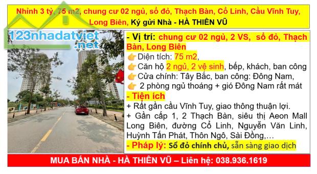 Nhỉnh 3 tỷ, 75 m2, chung cư 02 ngủ, sổ đỏ, Thạch Bàn, Cổ Linh, Cầu Vĩnh Tuy, Long Biên, Ký - 5