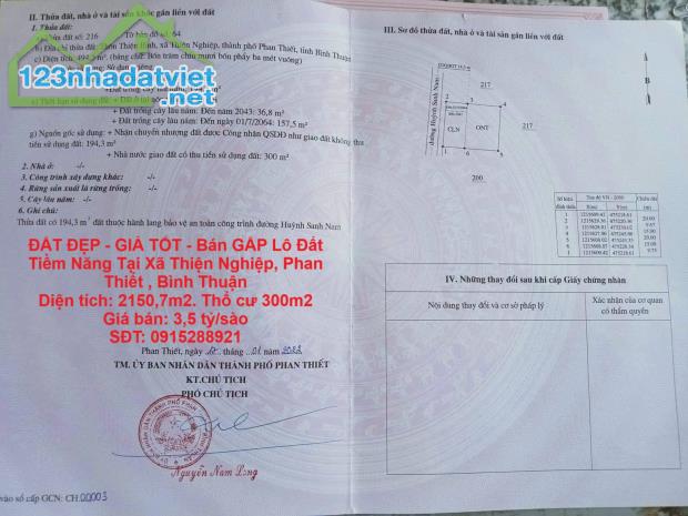 ĐẤT ĐẸP - GIÁ TỐT - Bán GẤP Lô Đất Tiềm Năng Tại Xã Thiện Nghiệp, Phan Thiết , Bình Thuận