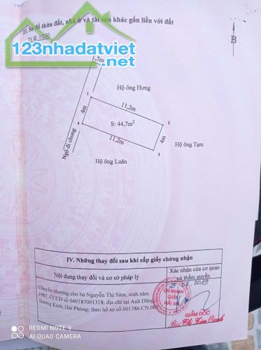 Chính chủ gửi bán lô đất 990 triệu  ngõ  Cát Vũ, Tràng Cát, Hải An Hải Phòng