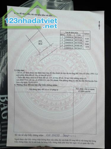 BÁN ĐẤT - XÃ QUANG TIẾN (SÓC SƠN)-ĐƯỜNG THÔNG Ô TÔ - 99 M2 FULL THỔ CƯ - 3,2 TỶ - 1