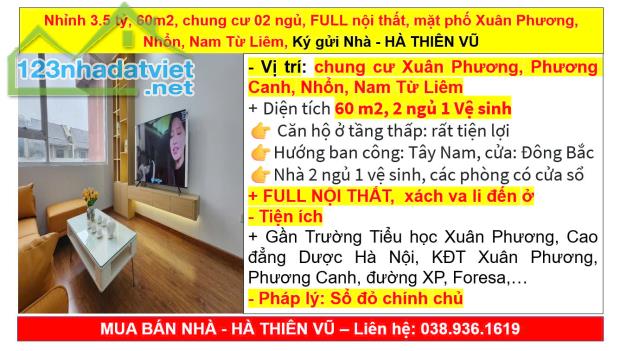 Nhỉnh 3.5 tỷ, 60m2, chung cư 02 ngủ, FULL nội thất, mặt phố Xuân Phương, Nhổn, Nam Từ Liêm - 5