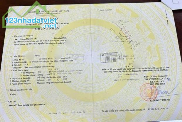 Giảm Sâu Sát giá Lô đất Vị Trí Đẹp Nằm ngay Tô Ký Hóc Môn Sổ Hồng Riêng 51m2 Giá 600triệu - 3