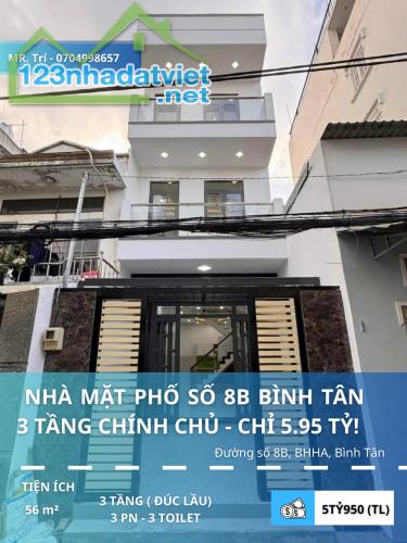 Chính chủ gửi bán nhà mặt phố Số 8B Bình Tân- 56m2 – Sổ hồng riêng, hoàn công đầy đủ