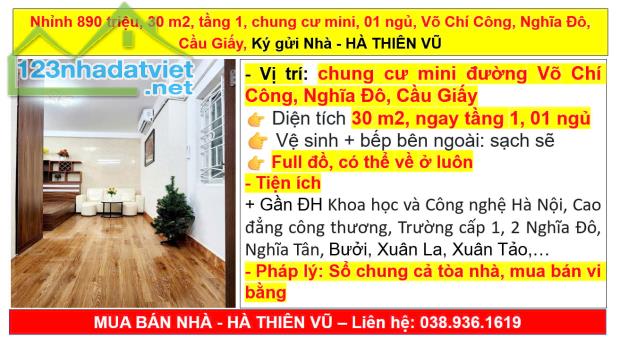 Nhỉnh 890 triệu, 30 m2, tầng 1, chung cư mini, 01 ngủ, Võ Chí Công, Nghĩa Đô, Cầu Giấy, Ký - 5