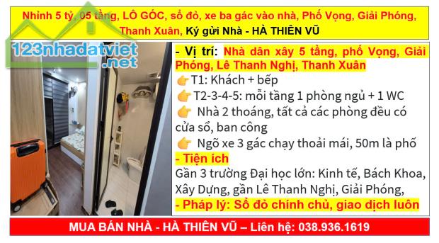 Nhỉnh 5 tỷ, 05 tầng, LÔ GÓC, sổ đỏ, xe ba gác vào nhà, Phố Vọng, Giải Phóng, Thanh Xuân - 5