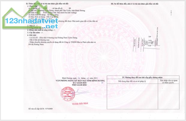 Bán lô đất tc đường nhựa 12m, xd tư do ngay TT Tp Tân Uyên,gần kcn Nam Tân và Kcn Vsip 3