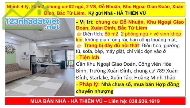 Nhỉnh 4 tỷ, 85 m2, chung cư 02 ngủ, 2 VS, Đỗ Nhuận, Ngoại Giao Đoàn, Xuân Đỉnh,Bắc Từ Liêm - 5