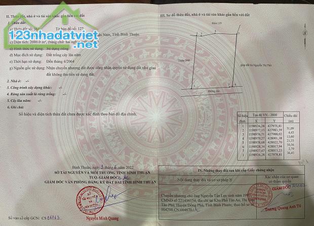 BÁN ĐẤT- DT: 2000M2, MẶT TIỀN NGANG 36,5M, GIÁ TỐT XÃ TÂN LẬP, HÀM THUẬN NAM, BÌNH THUẬN - 3