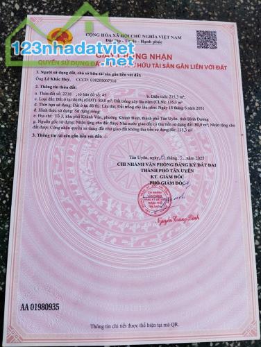ĐẤT CHÍNH CHỦ - 2 LÔ LIỀN KÊ - Tổ 3 KP Khánh Vân, P. Khánh Bình, TP Tân Uyên, Tỉnh Bình - 2