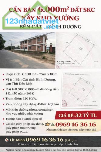 Cần Bán 6.000m2 Đất SKC Xây Kho Xưởng Tại Bến Cát Bình Dương