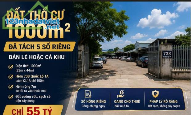 Đất thổ cư 1.000m² HXT QL 1A Bình Tân - Ngang 23m x 44  Chỉ  55 Tỷ - 4