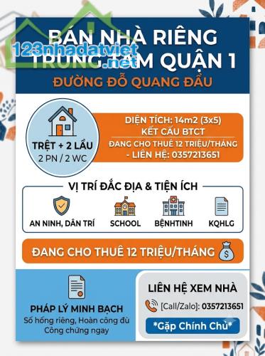 BÁN NHÀ ĐỖ QUANG ĐẨU Q1 – TRỆT 2 LẦU BTCT – CÓ SẴN HỢP ĐỒNG THUÊ 12 TR/THÁNG 🔥