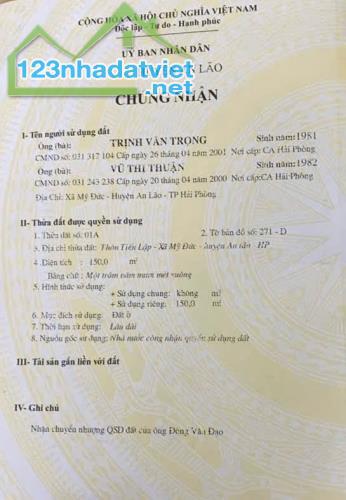 Bán đất Mỹ Đức - An Lão - Hải Phòng