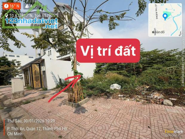 Đất thổ cư 1/ Lê Thị Riêng ,phường Thới An, TPHCM.  Dt 92,7m²  (5m x 18,5m)