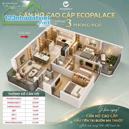 💎 CĂN HỘ ECOPALACE BMT – ECO-3015 | căn góc 3PN | 85,3M² | 2 BAN CÔNG | 2 VIEW - 2
