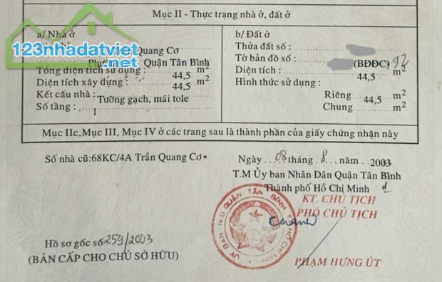 44m², nhà 2 tầng, Trần Quang Cơ, 4,65 tỷ
