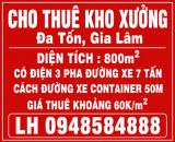 Cho thuê kho, xưởng MBKD 800m2 Đa Tốn, Gia Lâm có điện 3 pha đường xe tải 7 tấn