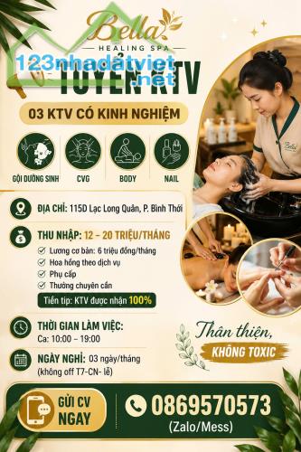 Bella Healing Spa tuyển KTV có kinh nghiệm gội dưỡng sinh, CVG, body, nail