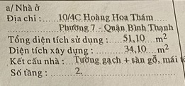 Nhà 2 tầng 3x12m, 10/4C Hoàng Hoa Thám 4.8 tỷ