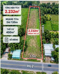 2.232M² ĐẤT MẶT TIỀN HL2- CỦ CHI – NGANG 17M – 400M² THỔ CƯ – GIÁ 26 TỶ - 3